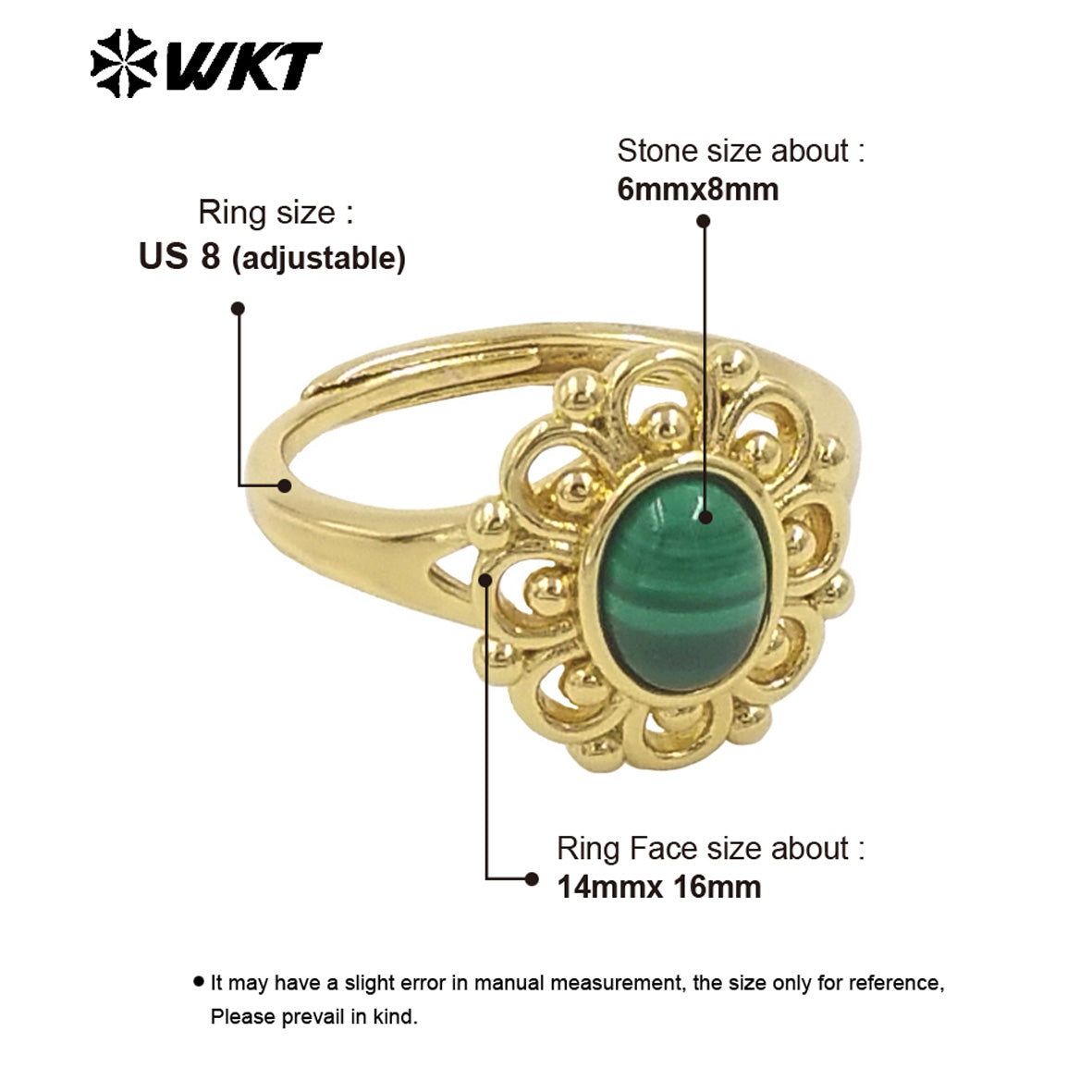 WT-R537 Wholesale Fashion 18K Real Gold Plated Round Hollow Flower Shape Design Natural Stone Ring for Women