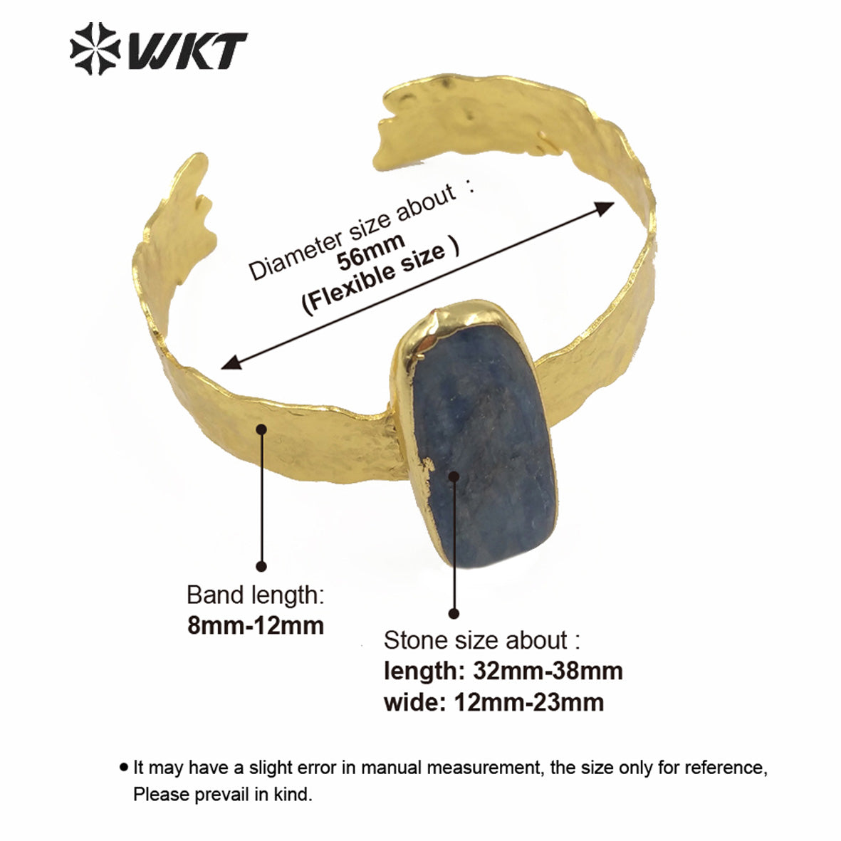 WT-B541 Classic Natural Blue Kyanite Bangle With Real Gold Plated Elegant Charm Jewelry Blue Kyanite Cuff Bangle