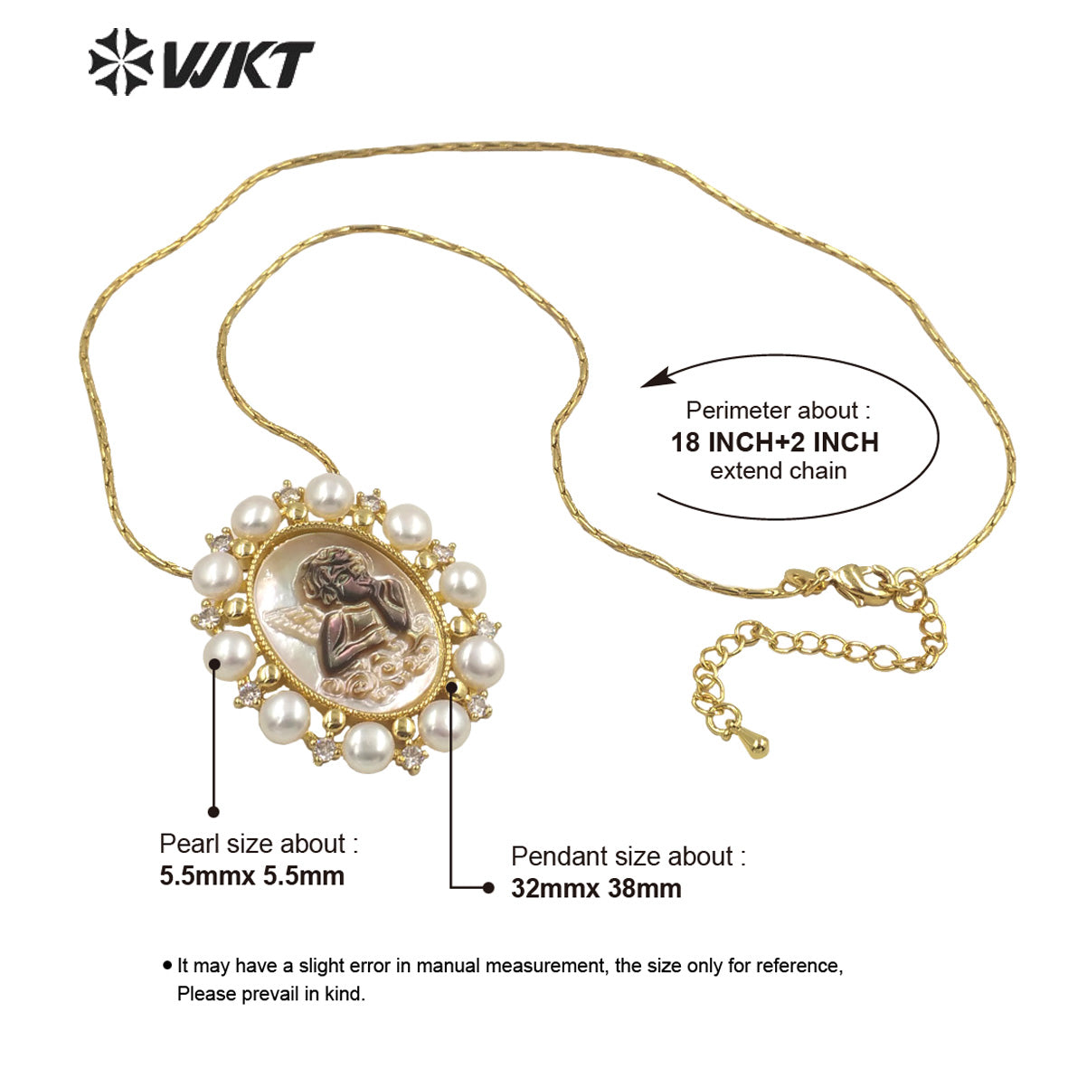 WT-JN165 WKT Attractive Angel White Shell and Pearl Nice Party Jewelry Necklace for Women Fashion Retro Necklace