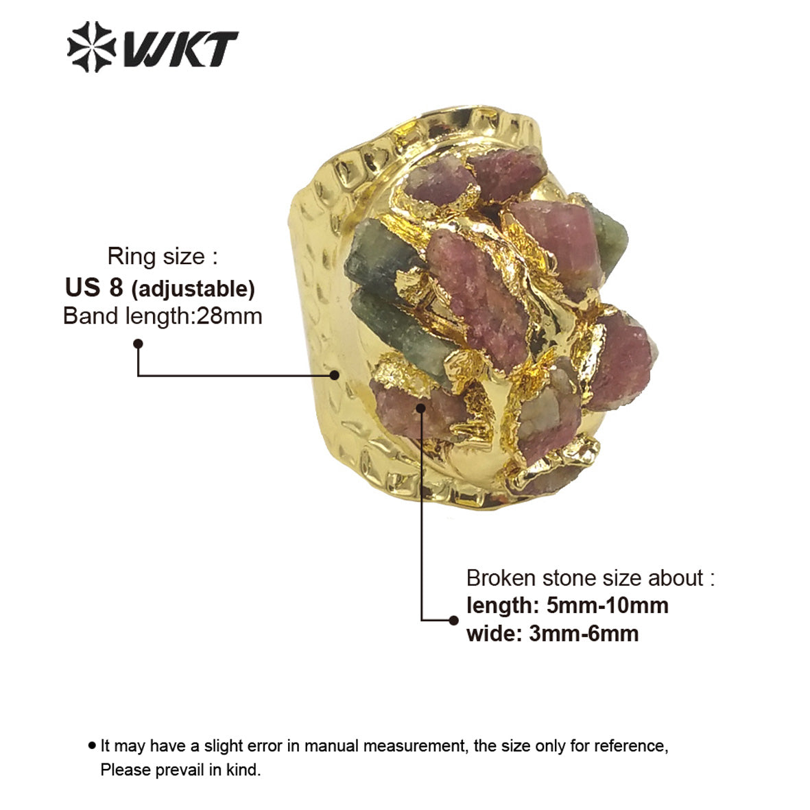 WT-R370 Amazing Bohemian Vintage Natural Tourmaline Raw Stone Ring Women Gold Electroplated Healing Lucky Birthday Jewelry Ring