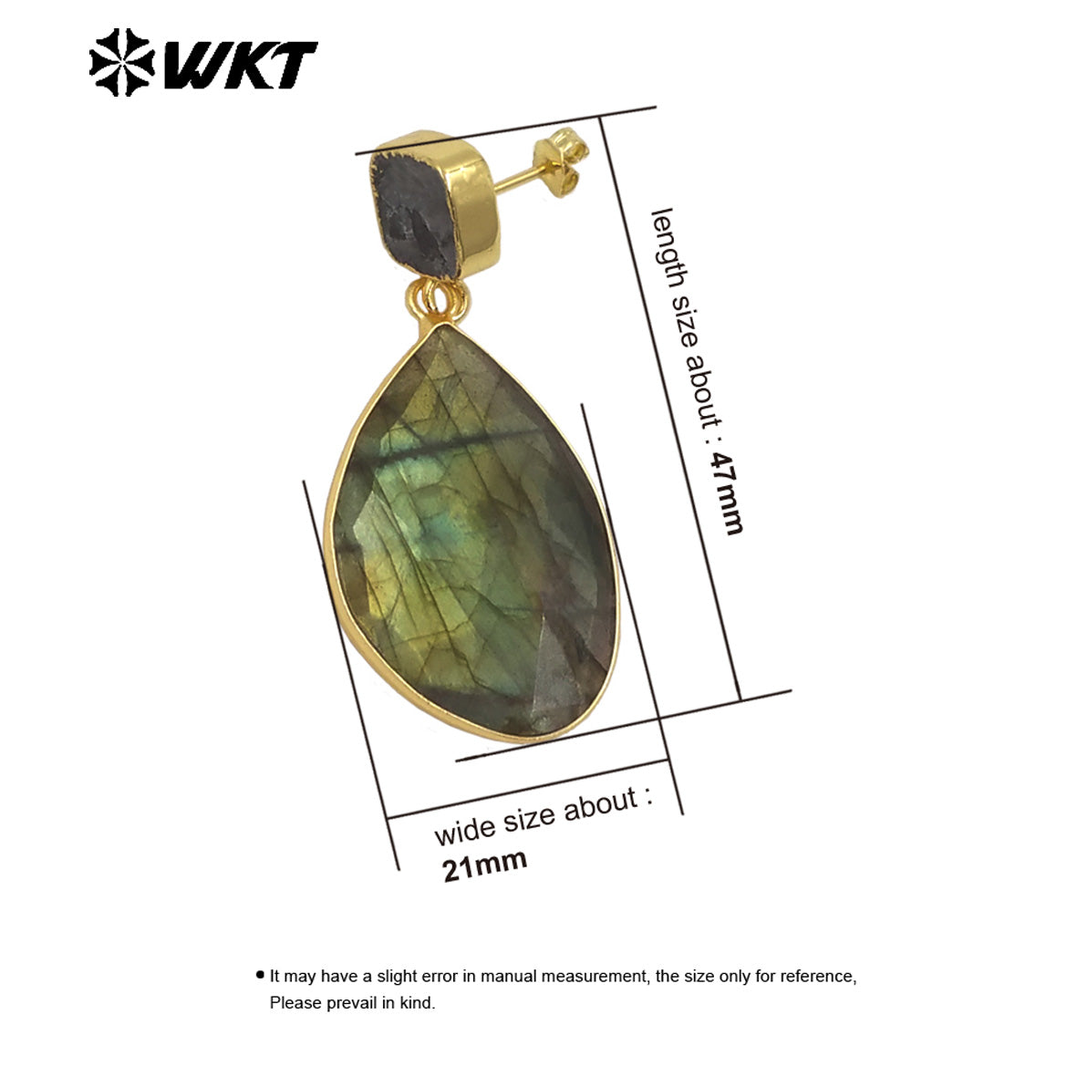 WT-E675 WKT New Gorgeous Natural Labradorite Stone Earrings Gold Trim High Quality Stone Dangle Earrings for Women Birthday