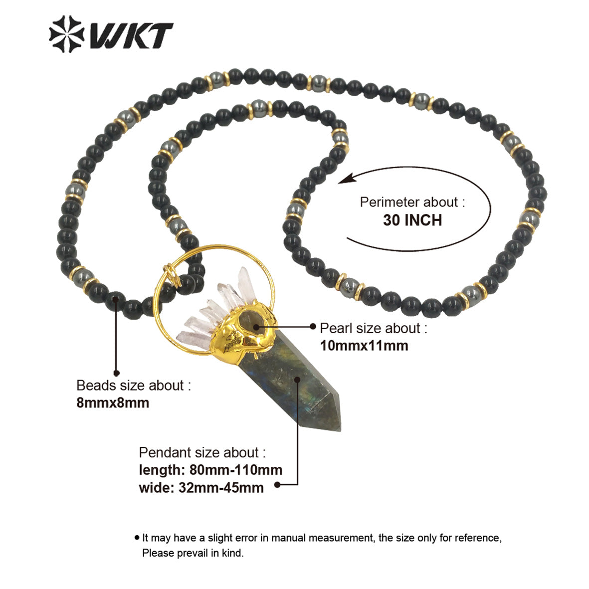 WT-N1244 Women Fashon Big Hexagonal Cube Spirit Point Beads Necklace Natural Labradorite Black Stone Statement Stone Necklace
