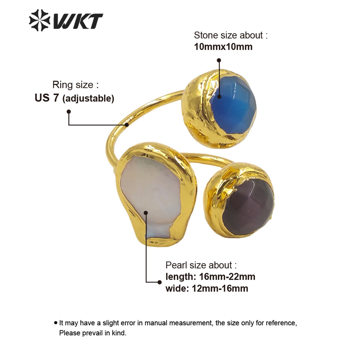 WT-R372 Newest Triple Stone Pearl Women Ring Gold Electroplated Stone Ring Fashion Adjustable Cat Eye Stone Anneversary Ring