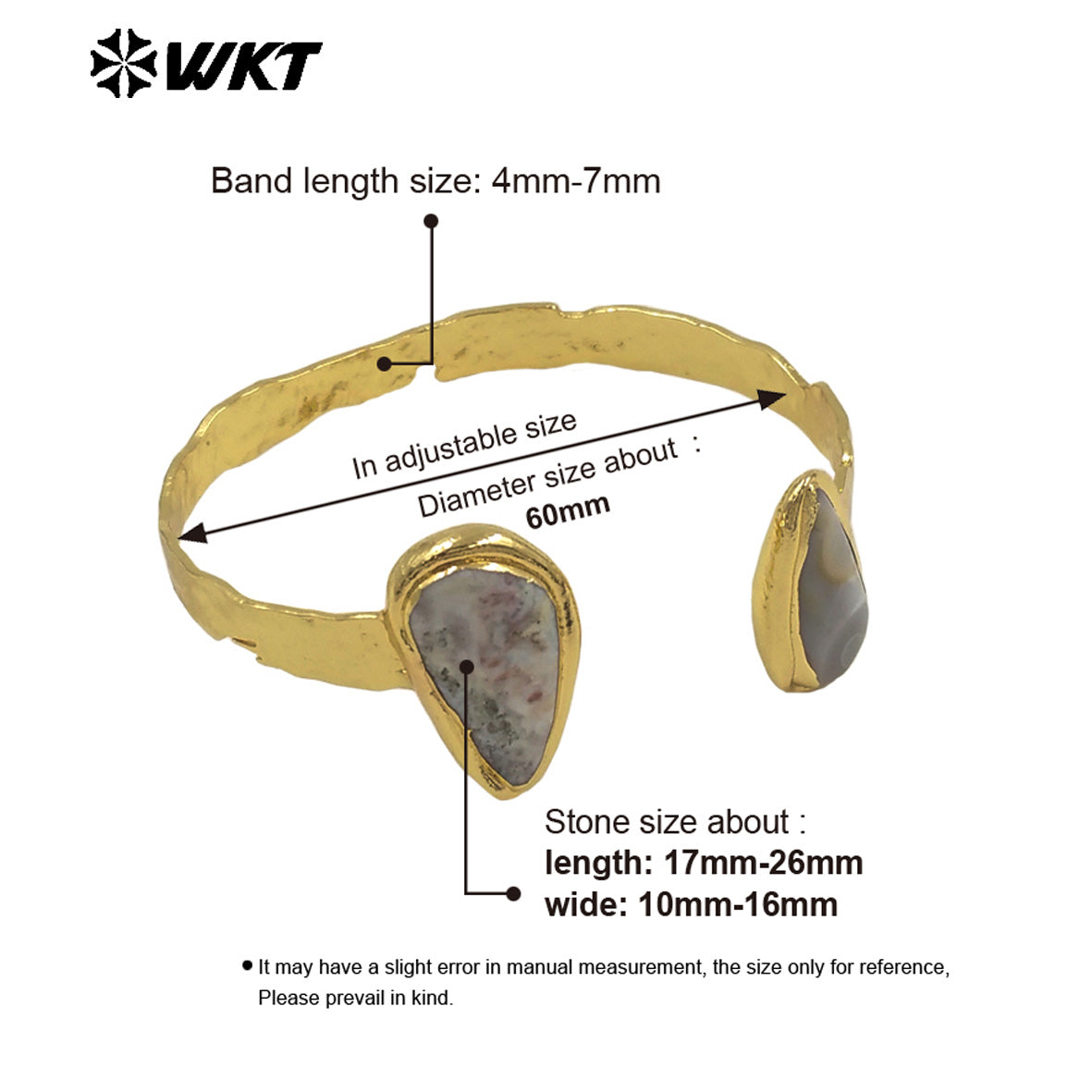 WT-B695 Wholesale Natural Double Ocean Jasper Irregular Stone Design Cuff Bangle for Man or Women Retro Daily Decorative