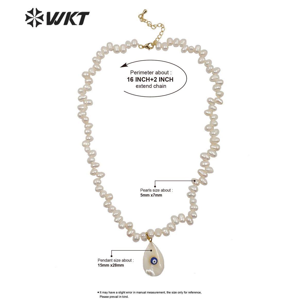 WT-JN115 Wholesale 16" Natural Pearl Beads Necklace With Eye Charm Shell Pendant Fashion Lady Jewelry Pearl Necklace