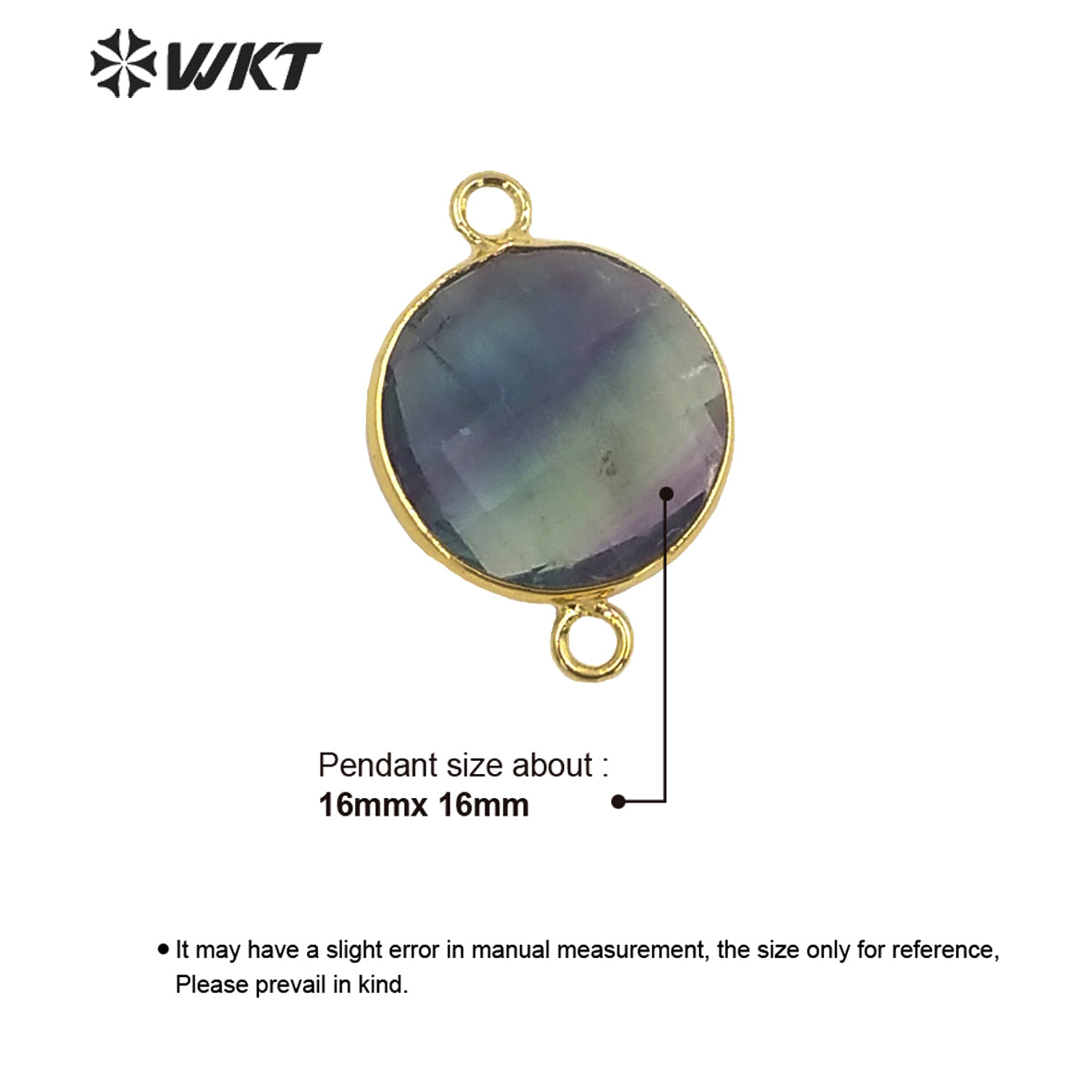 WT-C314 WKT Newest 16mm Round Double Faceted Gemstone Connectors for Jewelry Findings Amethyst Amazonite Stone for Bracelet