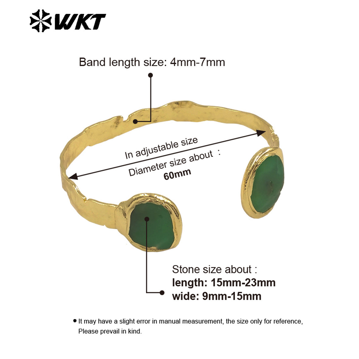 WT-B693 New Arrival Green Australia Chrysoprase Irregular Shape Smooth Stone Cuff Bangle or Armlet Unisex Classic Accessory