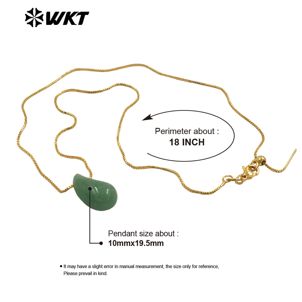 WT-N1483 WKT Wholesale New Design Natural Gemstone Necklace With Gold Color Tiny Chain Waterdrop Shape Female Birthday Jewelry