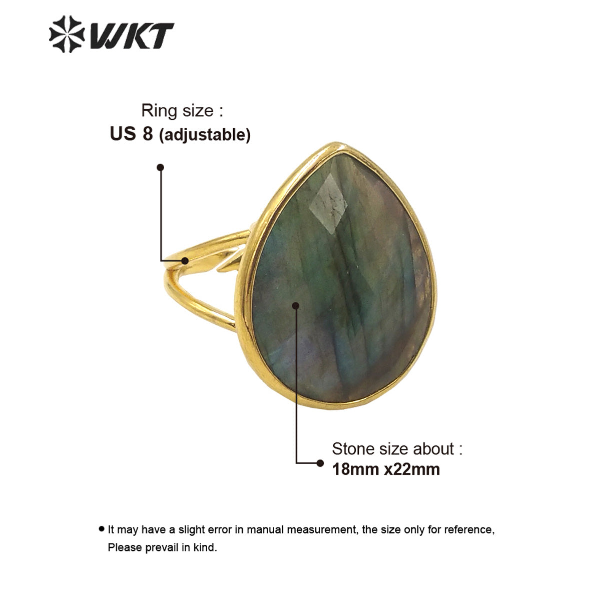 WT-R505 Gorgeous Big Drop Stone Amazonite Tiger Eye and Labradorite 18K Gold Plated Gemstone Women Birthday Ring