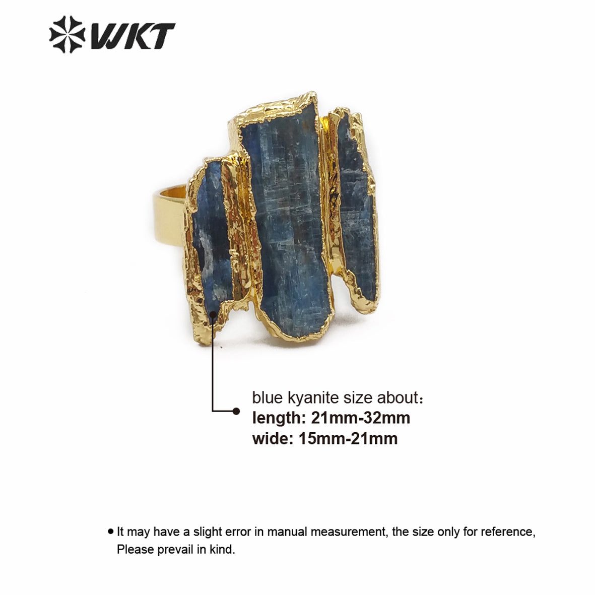 WT-R336 Wholesale High Quality Exclusive Custom in Electroplated Gold Adjustable Size for Kyanite Ring Natural Stone Jewellery