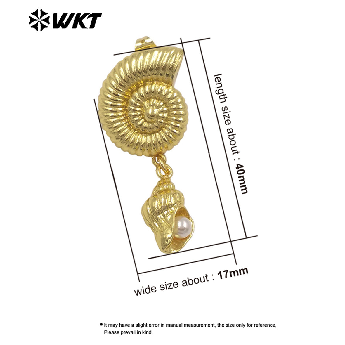 WT-ME131 Boutique Gold And Silver Plated Brass Charms With Artificial Pearl Shell Shape Earrings For Women Vacation Jewelry