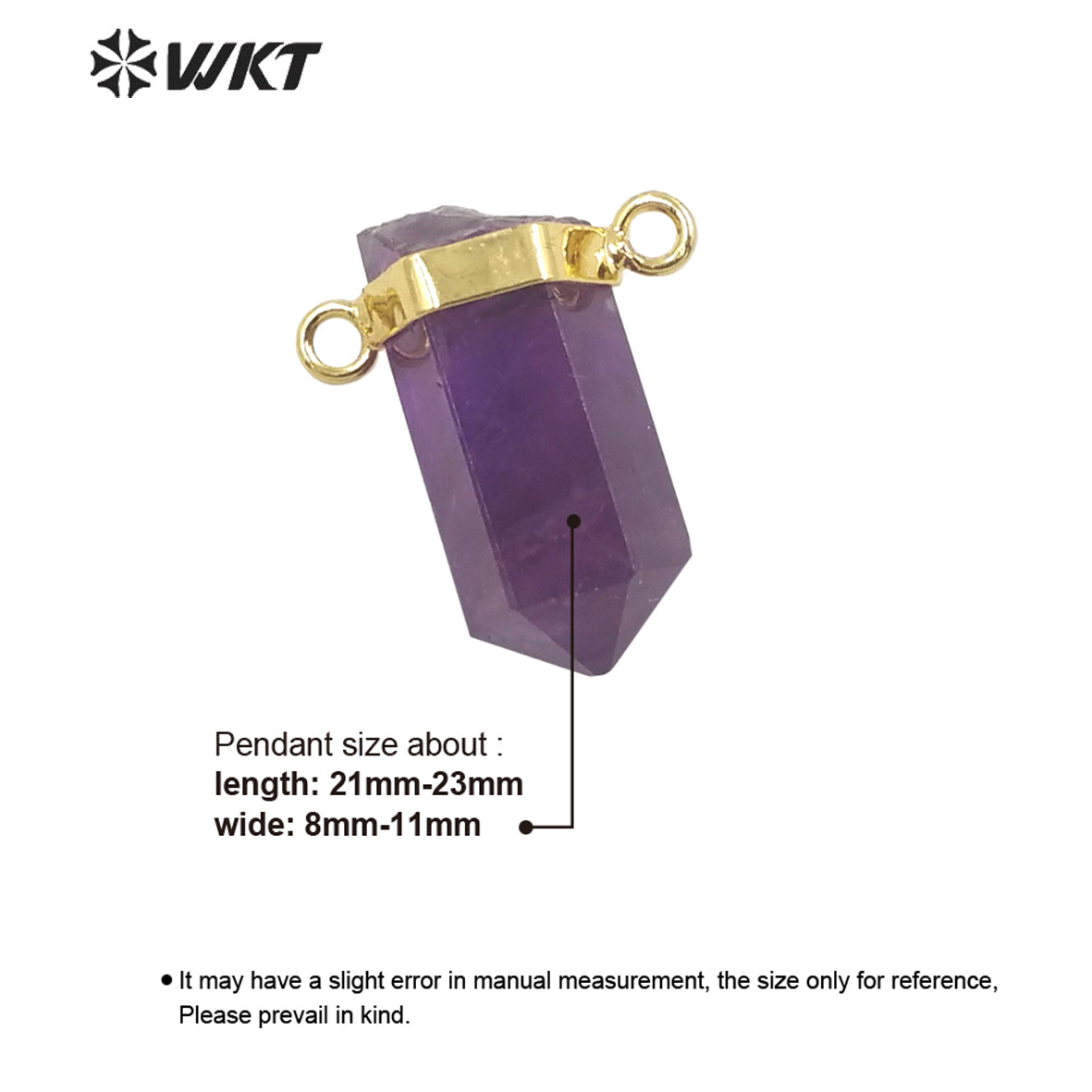 WT-P1763 Graceful Double Loops Hexagonal Cylinder Natural Stone Pendant Energy Citrine Crystal Pillar Pink Quartz Amethyst