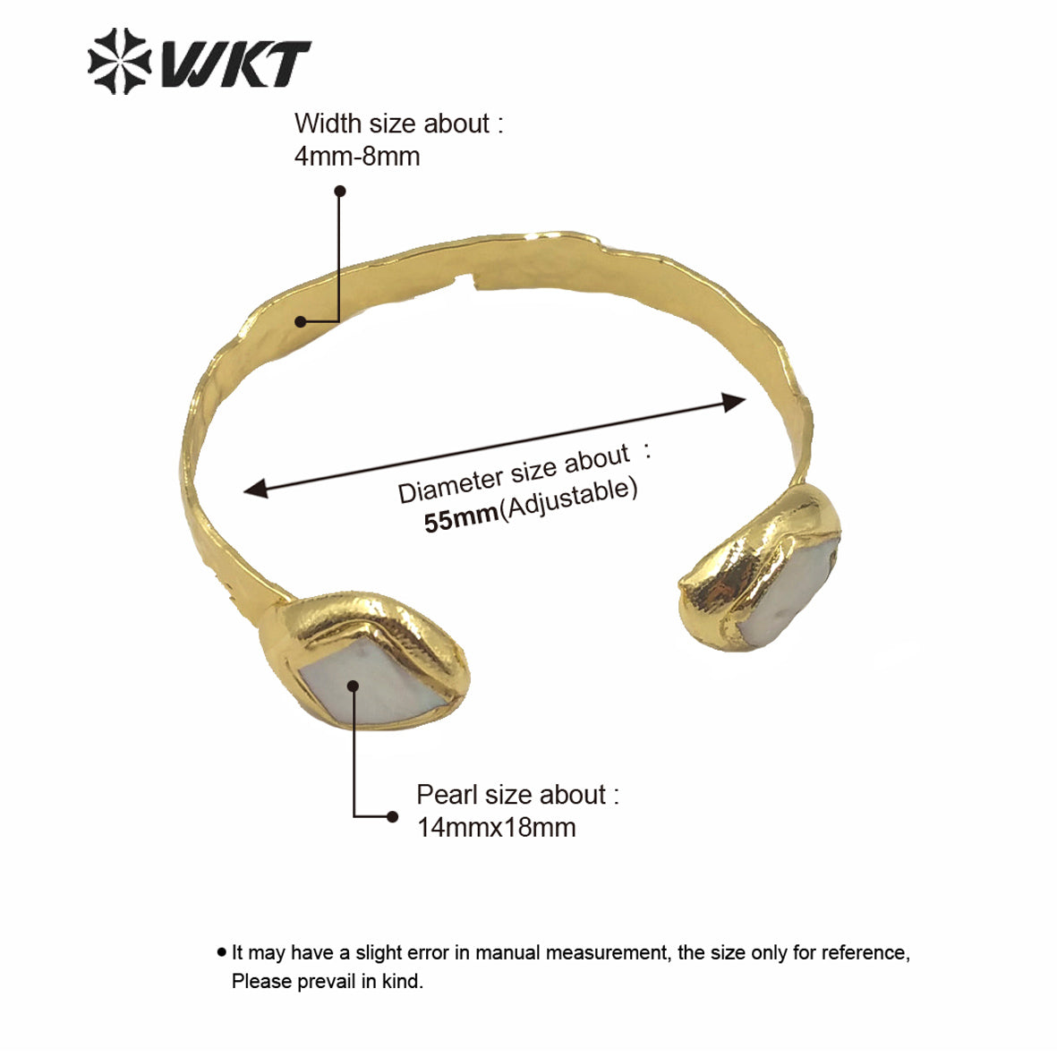 MPB021 WKT Exclusive Double Pearl Gold Bangle 2020 New Popular Adjustable Size Pearl Cuff Bangle Fashion Women Party Bangle