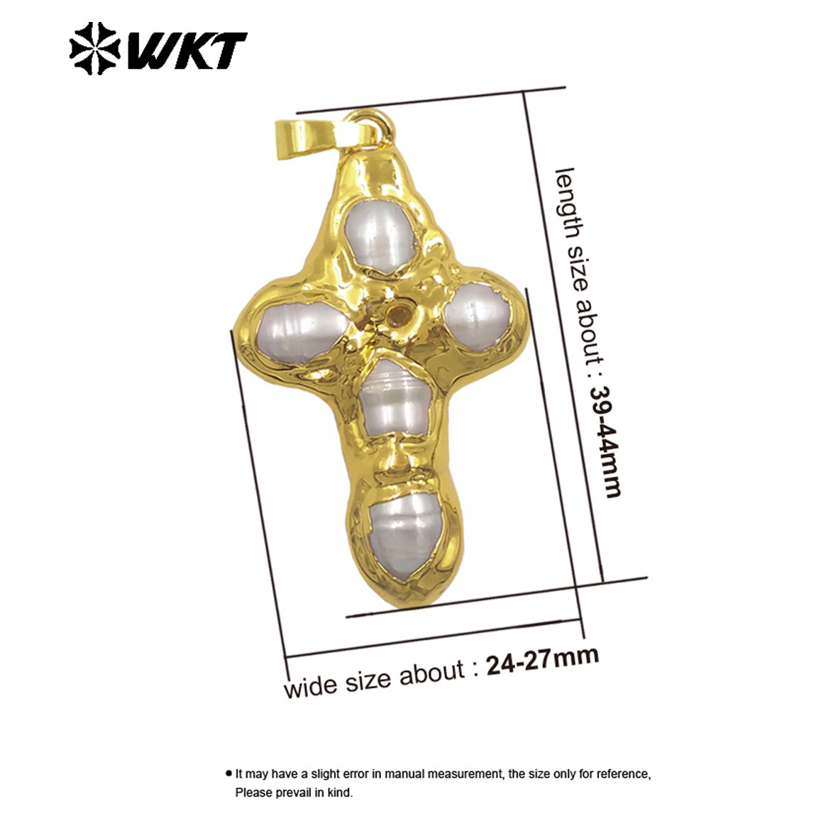 WT-JP436 Popular Sales Gold Plated Cross Shape Natural Freshwater Pearl Little Charm Pendants High Quality Boutique Accessories