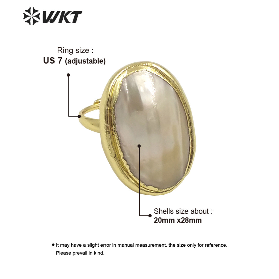 WT-MPR076 Fashion Gold Plated Resist Tarnishable Natural White Oval Mabe Women Ring for Anneversary Wedding Gift