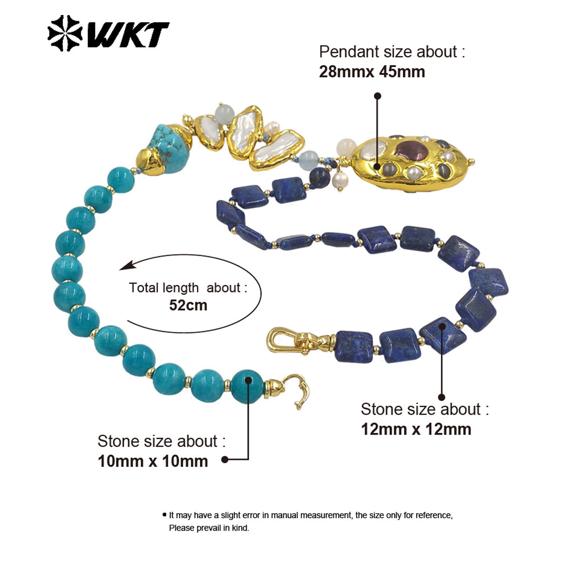 WT-JN359 Wonderful Trendy Natural Gemstones And Pearls Splicing With Gold Plated Big Pendant Necklace For Women Unique Jewelry