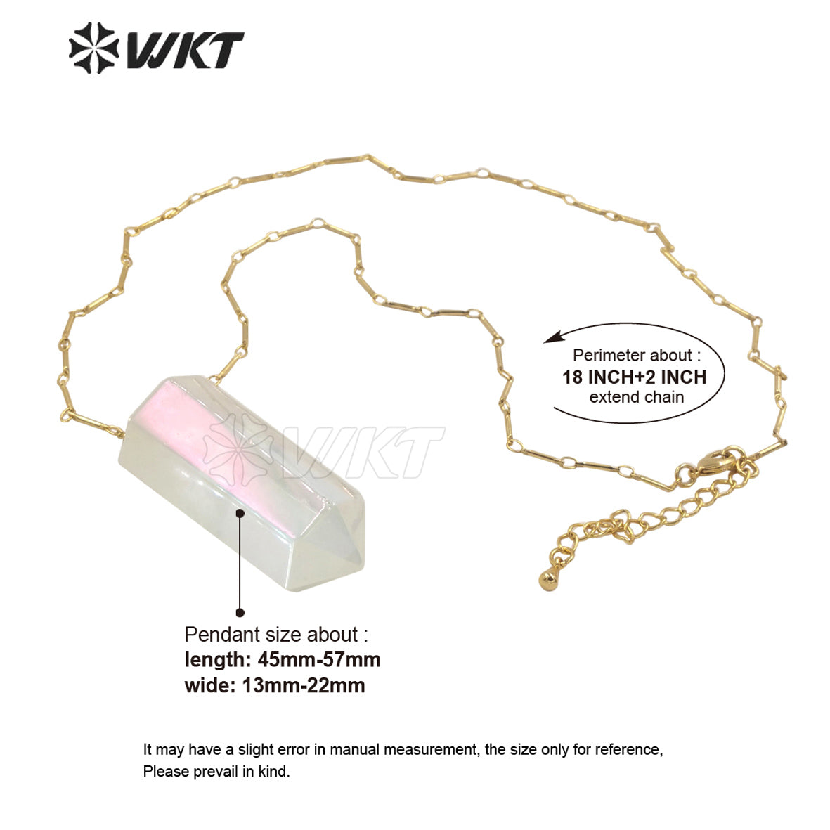 WT-N1390 Amazing Healing Aura Crystal Quartz Point Necklace Simple Hoop Angel Color Stone Hexagon Necklace in Gold