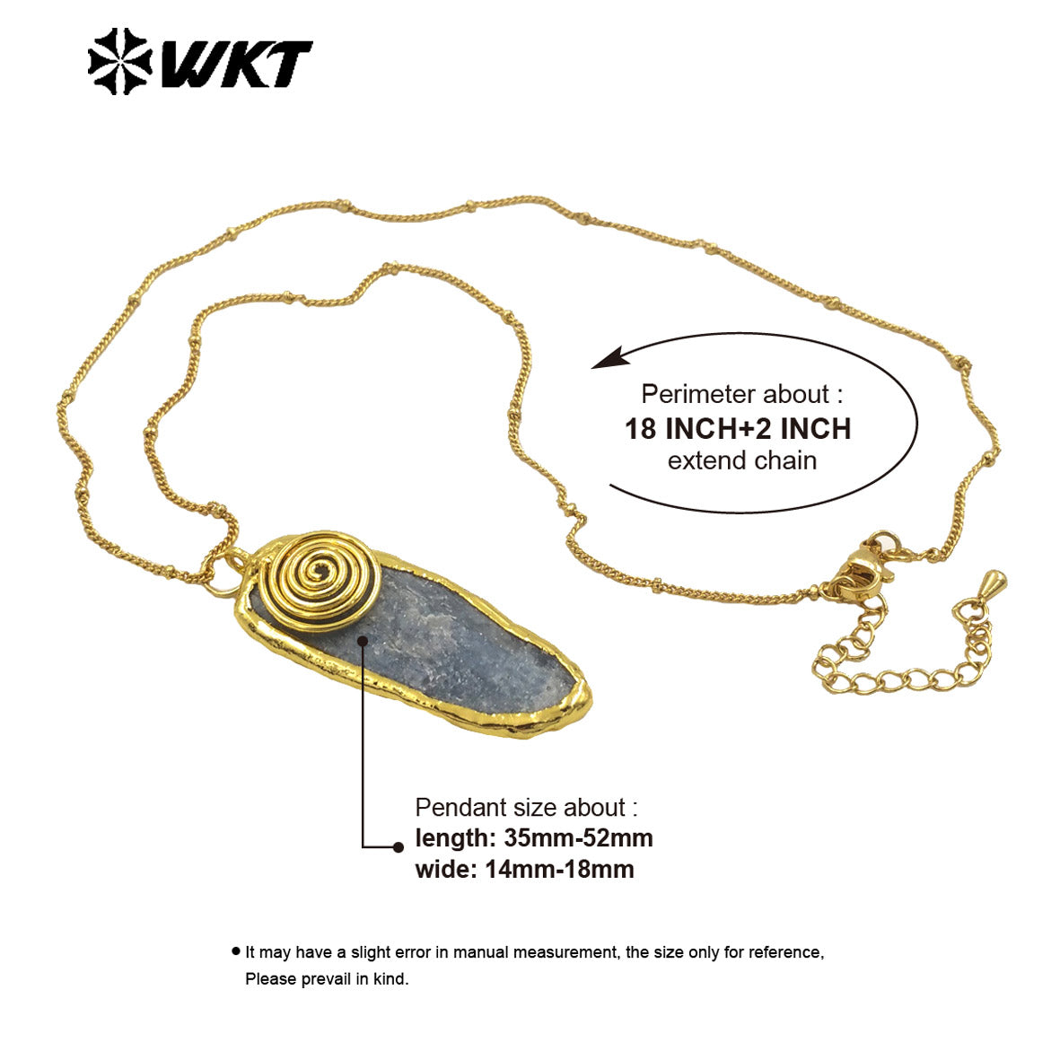 WT-N1466 Amazing Special Hand Craft Gold Plated Randomly Shape Natural Raw Blue Kyanite Pendant Necklace