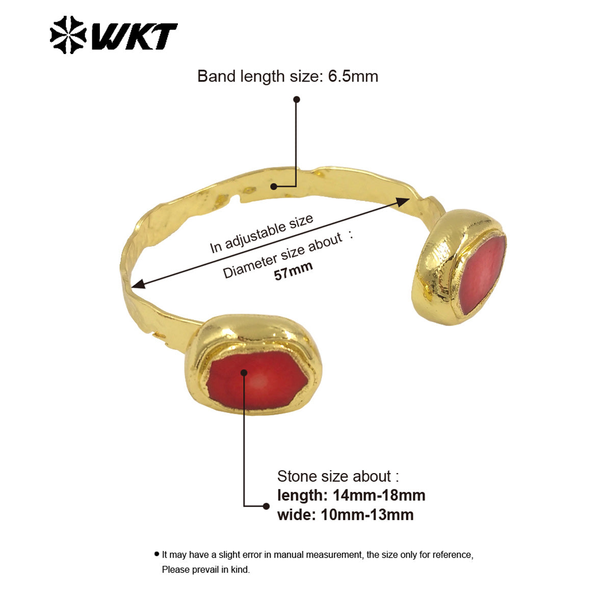 WT-MPB118 New Simple 18K Gold Plated and Natural Brass Round Red Coral Bracelet Jewelry Finished for Women As Daily Decoration