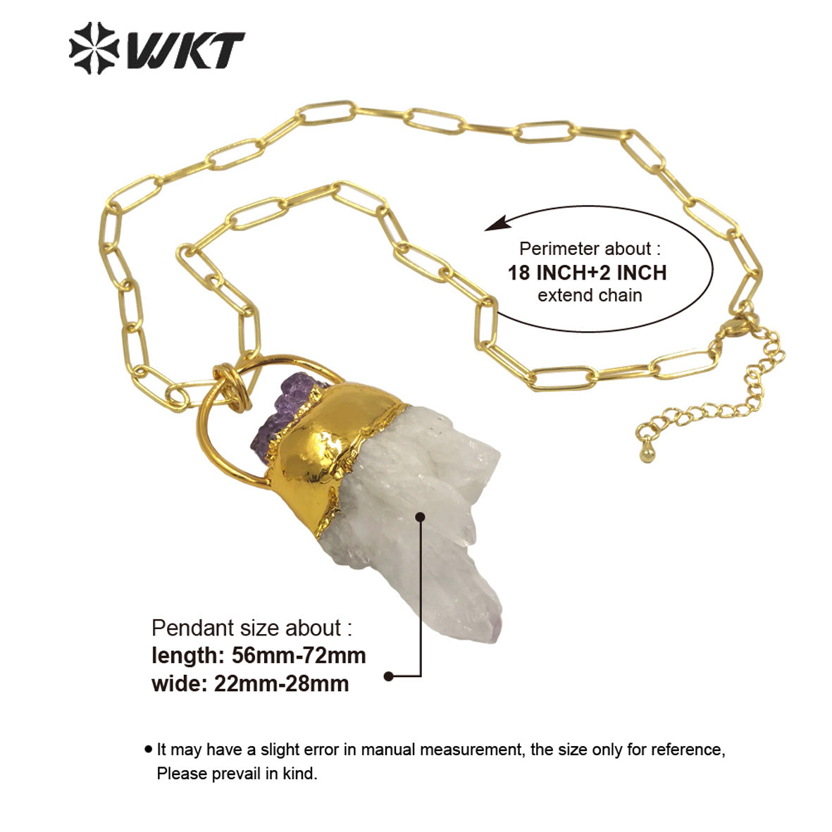 WT-N1275 Unique New Design Popular Natural Cluster Quartz Necklace With Amethyst Decorative Fashion Gold White Crystal Necklace