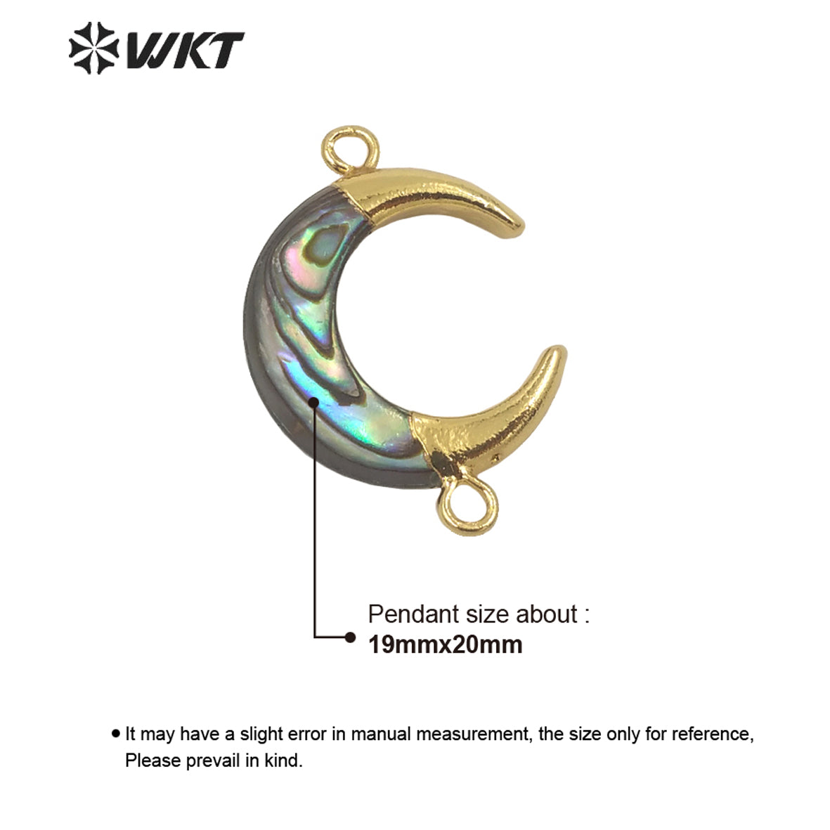 WT-JP271 New Color Fashion Gold Double Loops Natural Abalone Shell Small Crescent Horn Moon Connector for Bracelet Necklace