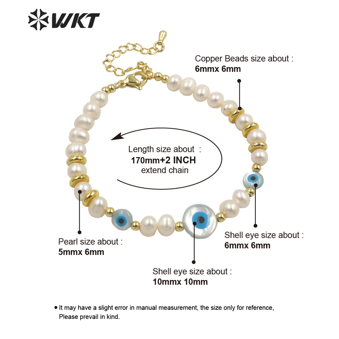 WT-MPB068 Wholesale Fashion Gold Shell Eye Pearl Bracelet Gorgeous Handmade Strand Space Beads Pearl Bracelets