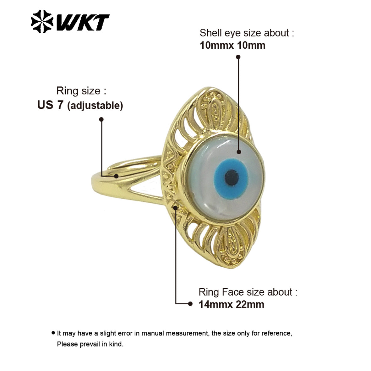 WT-MPR106 New Autumn Design Fashion Gold Plated Charming Turkey Eye Shell Women Party Rings in Adjustable Size