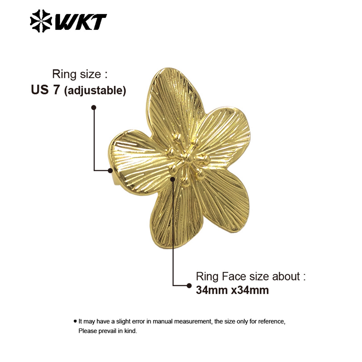 WT-R545 New Arrrival Popular Equisite Design Flower Shape 18k Gold Plated Lady Adjustable Ring for Birthday Party Gift