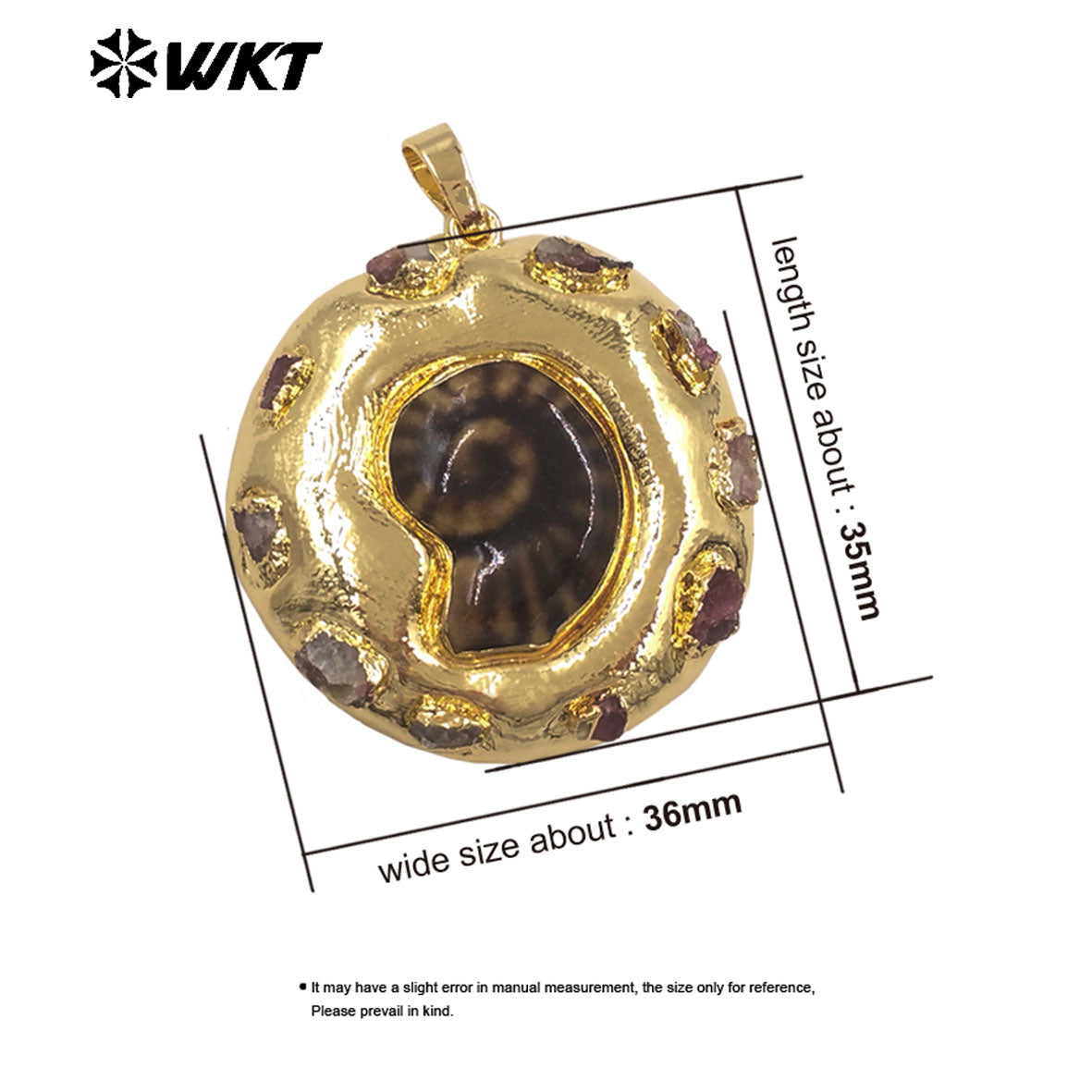 WT-JP470 New Arrival Chic Gold Electroplated Little Tourmaline Stone And Ceramic Conch Shape Pendant As Friends Present