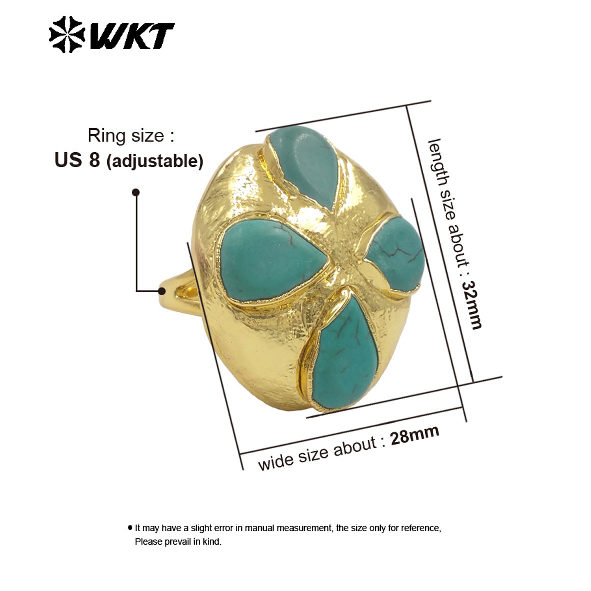 WT-R576 Beautiful Design Gold Electroplated Natural Green Turquoise Stone Flower Shape Rings For Lady Party Decorative Jewelry