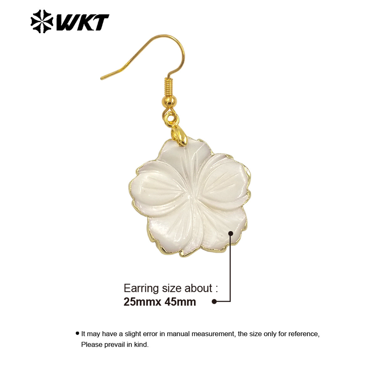 WT-MPE137 Wholesale Fashion Gold Trim Natural White Shell Carved Flower Earrings Lady Popular Vintage Hoop