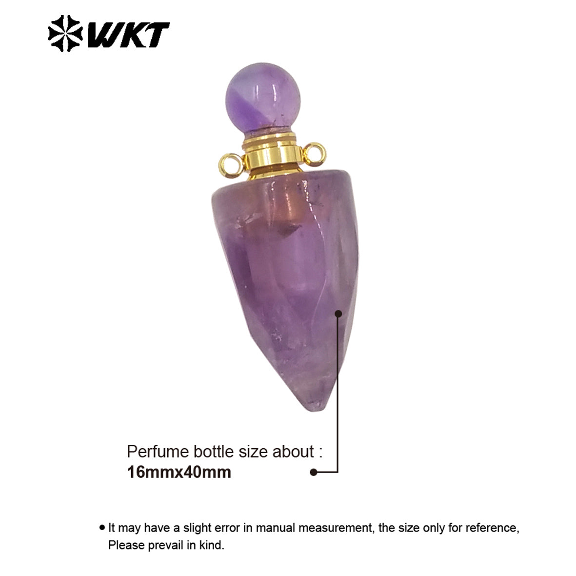 WT-P1979 New Design Fashion Gold Plated Faceted Natural Gemstone Carved Bullet Point Perfume Bottle Pendant for Necklace