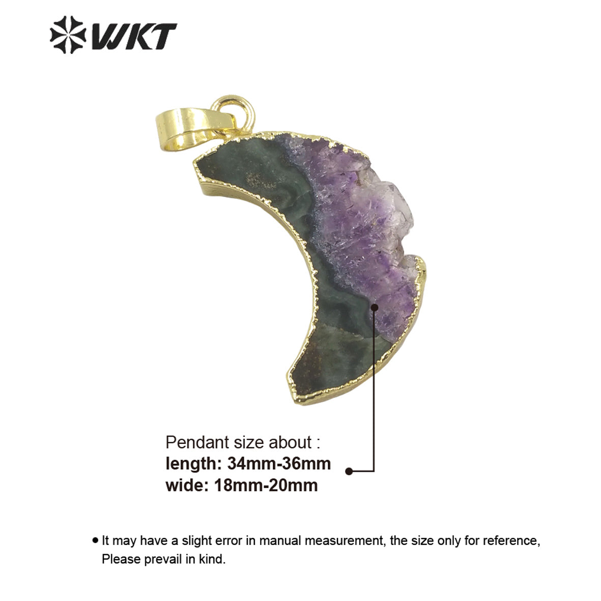 WT-P1705 New Small Size Slice Gold Plated Crescent Moon Aemethyst Stone Pendant Moon Lady Raw Stone Moon Pendant for Necklace