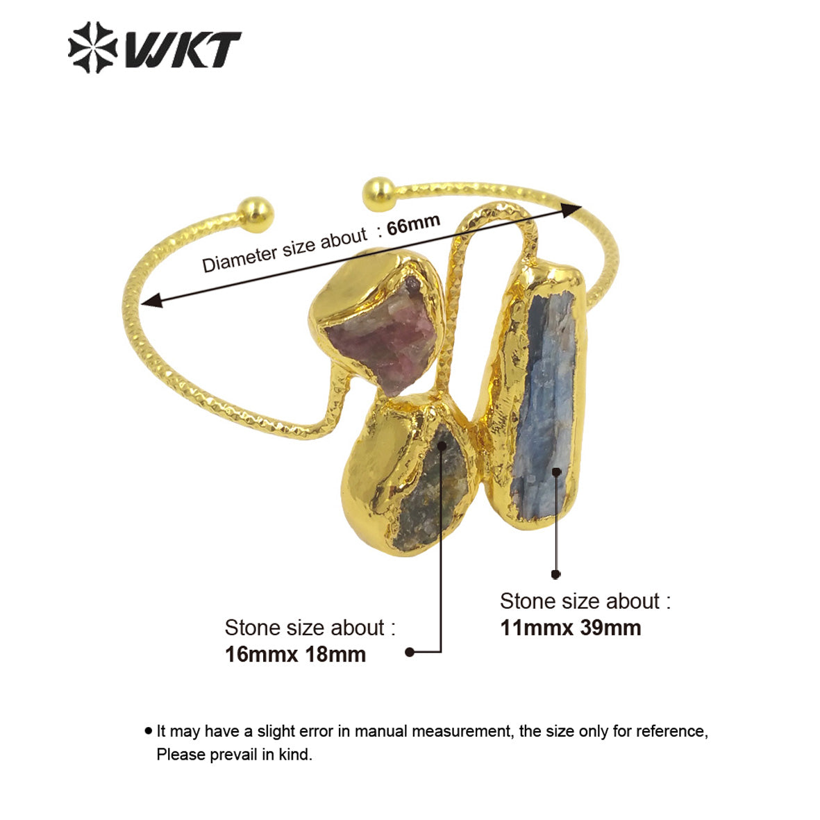 WT-B621 Gorgeous Fashion Triple Natural Stone Bangle Open Size Cuff Adjustable Kyanite Bangle Handmade Gold Anniversary Gift