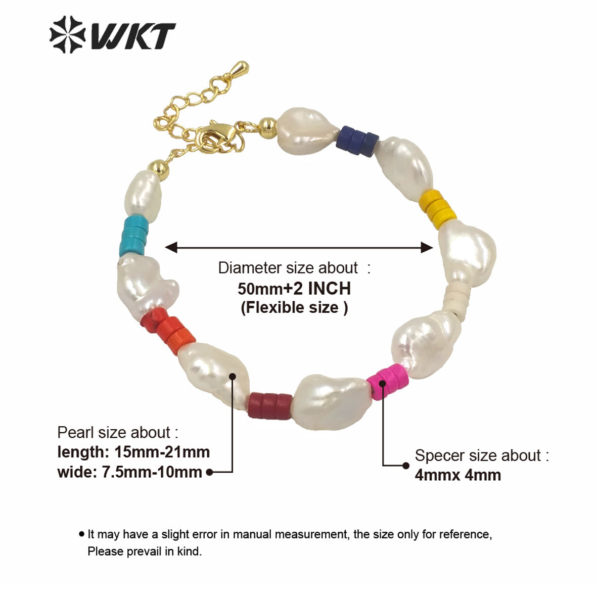 WT-MPB029 WKT NEW Design Irregular Freshwater Pearl Beads Bracelet Fashion Lady Bohemian Style Colorful Beads Pearl Bracelets