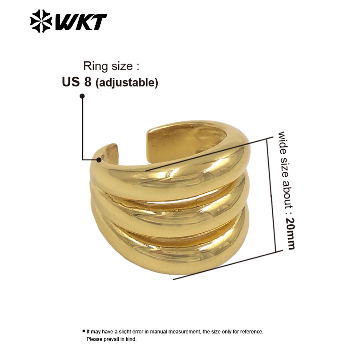 WT-R597 High Quality Classical Design 18K Gold Plated Three Layers Yellow Brass Metal Rings For Women Fashion Matching