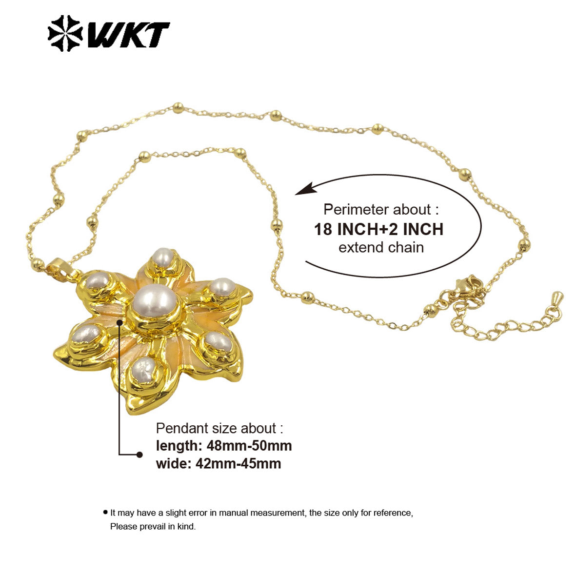 WT-JN294 the New Romantic 18K Gold Plated Natural Shell Six Pearl Flower Shaped Necklace for Lovely Woman As Birthday Gift