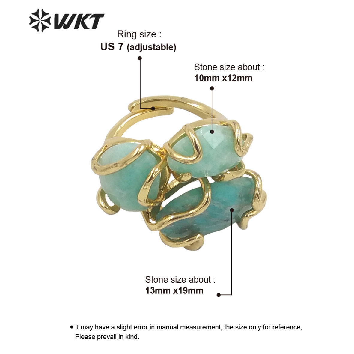 WT-R419 Gorgeous New Collection Stone Ring Women Gold Plated Triple Natural Stone Prong Setting Cocktail Ring for Party Court