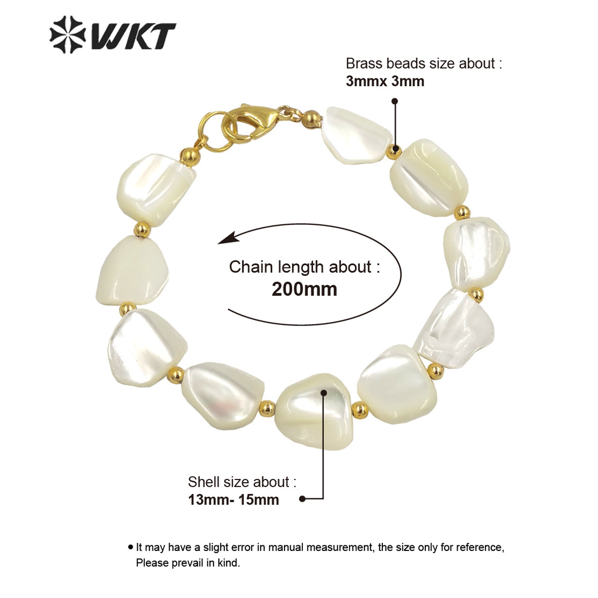 WT-MPB081 Wholesale Fashion Natural White Shell Beads Bracelet Gold Plated Simple Irregular Beads Boho Bracelet for Summer
