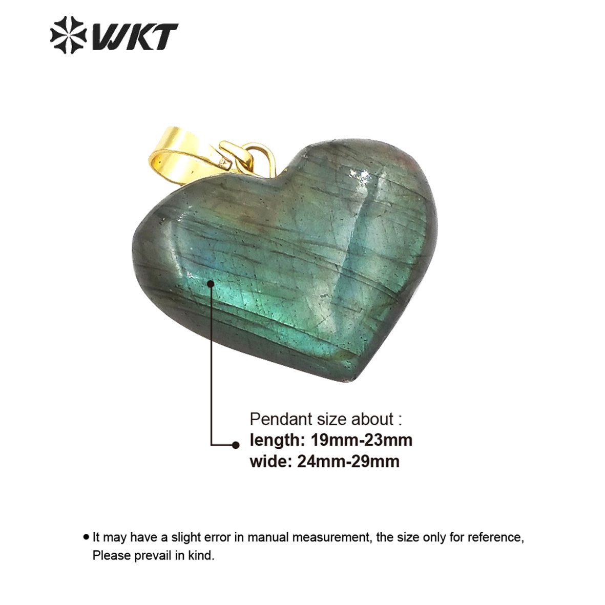 WT-P1506 Elegant Natural Bright Heart Shape Labradorite Pendant Women Fashion Charm Jewelry Labradorite Pendant
