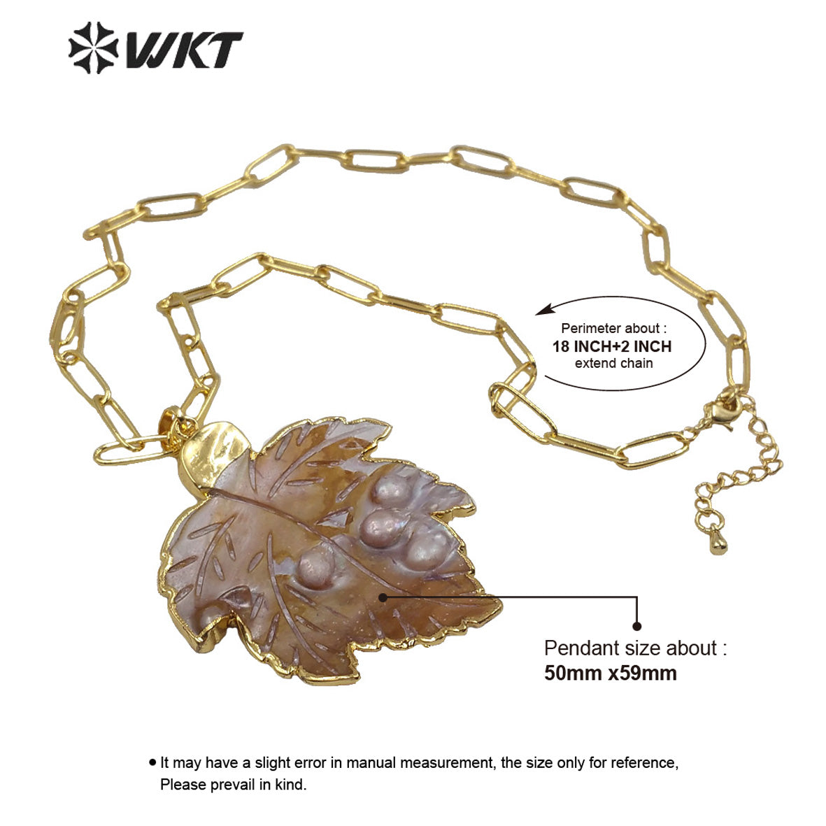 WT-JN119 Natural Mother of Pearl Carved Leaf Pendant Necklace Women Elegant Charm Jewelry Mother of Pearl Necklace