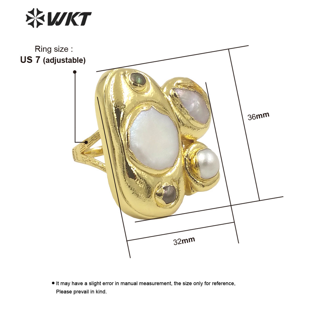 WT-MPR084 Amazing Gorgeous Women 18K Real Gold Plated Multi Pearls Fashion Cocktail Ring for Wedding Anniversary