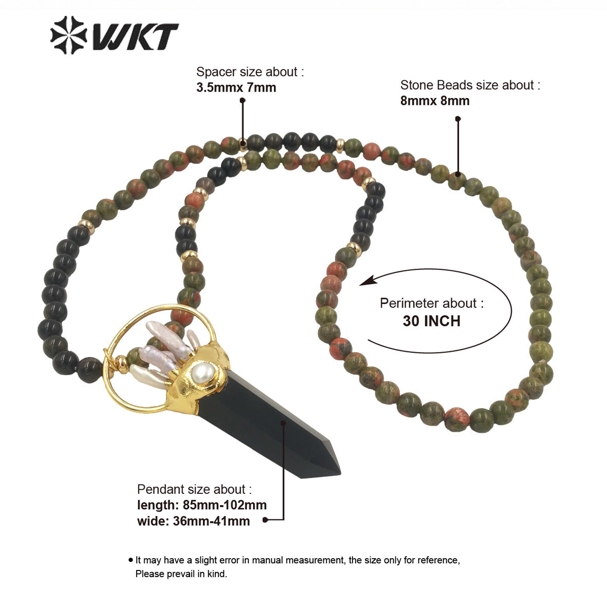 WT-N1338 WKT Women Fashion 30 Inch Long Bead Necklace Handmade Vintage Boho Gemstone Big Quartz Point Necklace Beads Necklace