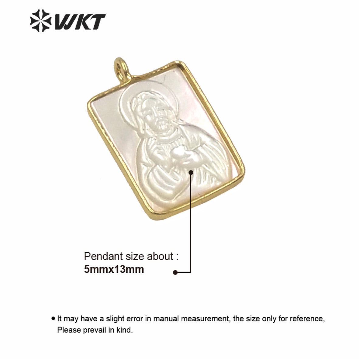 WT-JP234 Amazing Fashion Gold Bezel Single Loop Mother of God Pendant Hot Sales Shinning Mop Shell Virgin Mary Pendant