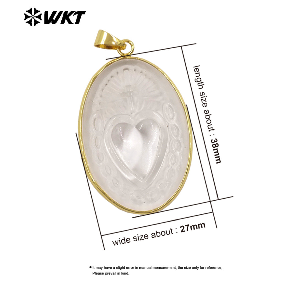 WT-JP514 Beautiful Gold Electroplated Oval Natural Crystal Quartz Heart Shape Pattern Pendant As Women Jewelry Making Accessory