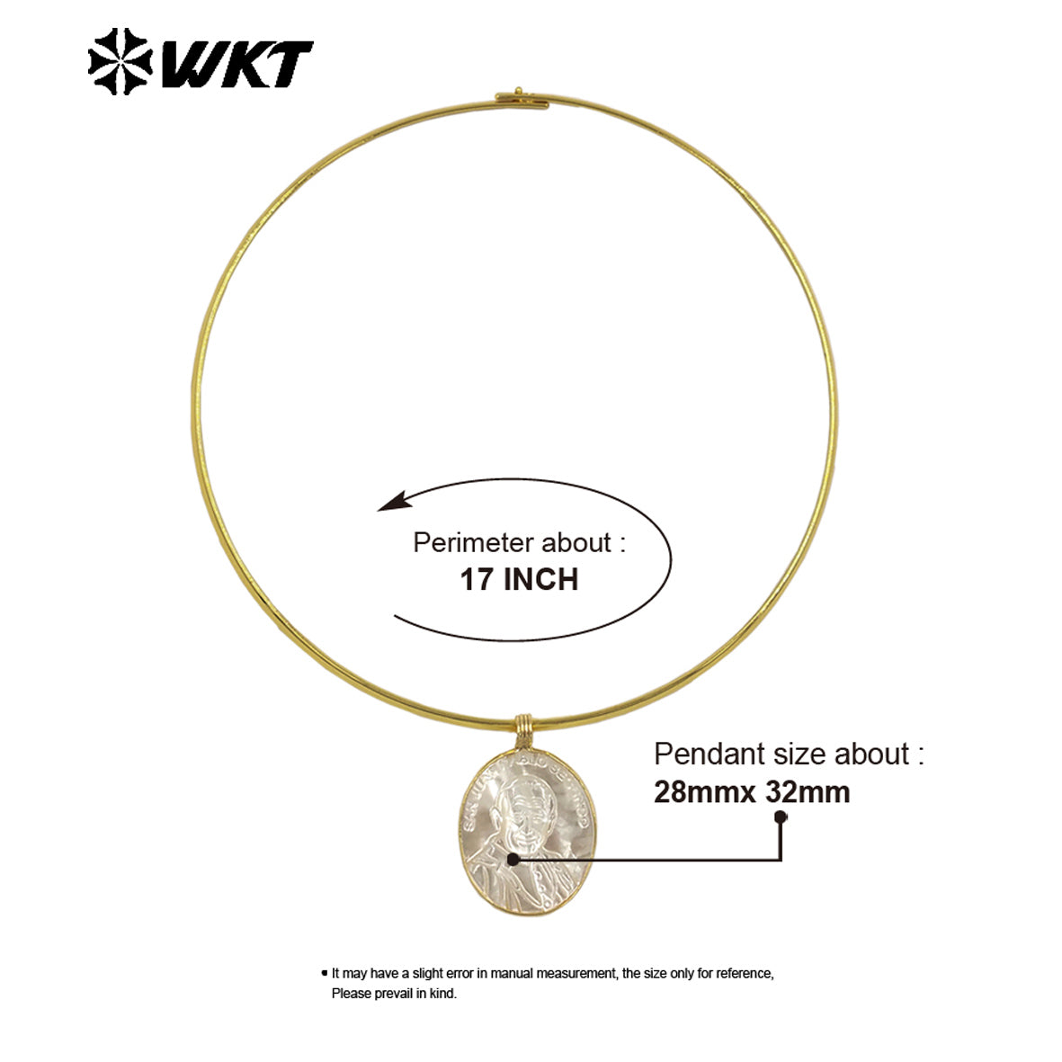 WT-JN401 Newest Fashion Gold Plated Round Choker With MOP Men Head Pattern Pendant Necklace For Female Simple Style Jewelry