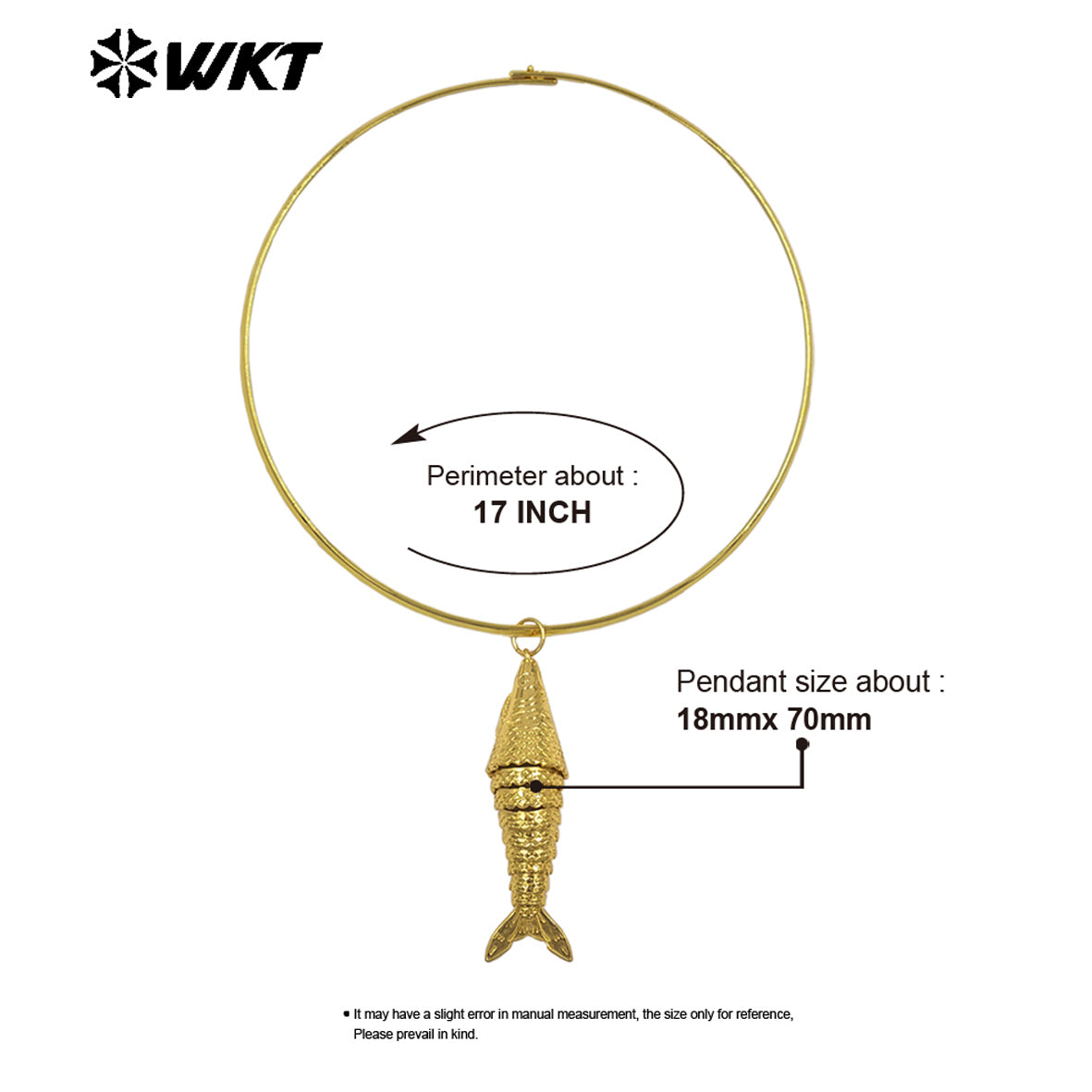WT-N1540 Popular Vintage Style Gold Plated Choker With Yellow Brass Metal Fish Pendant Necklace For Friends Birthday Gift