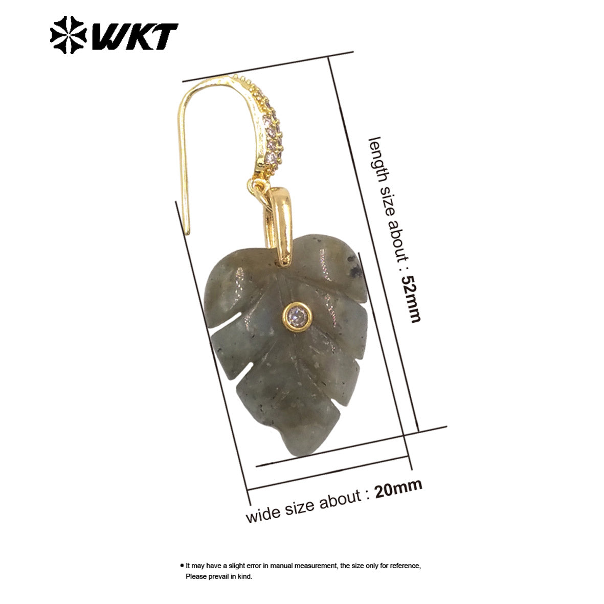 WT-E829 Wholesale Popular Zircon And Colorful Natural Gemstones Carved Leaf Shape Gold Earrings For Women Lovely Jewelry