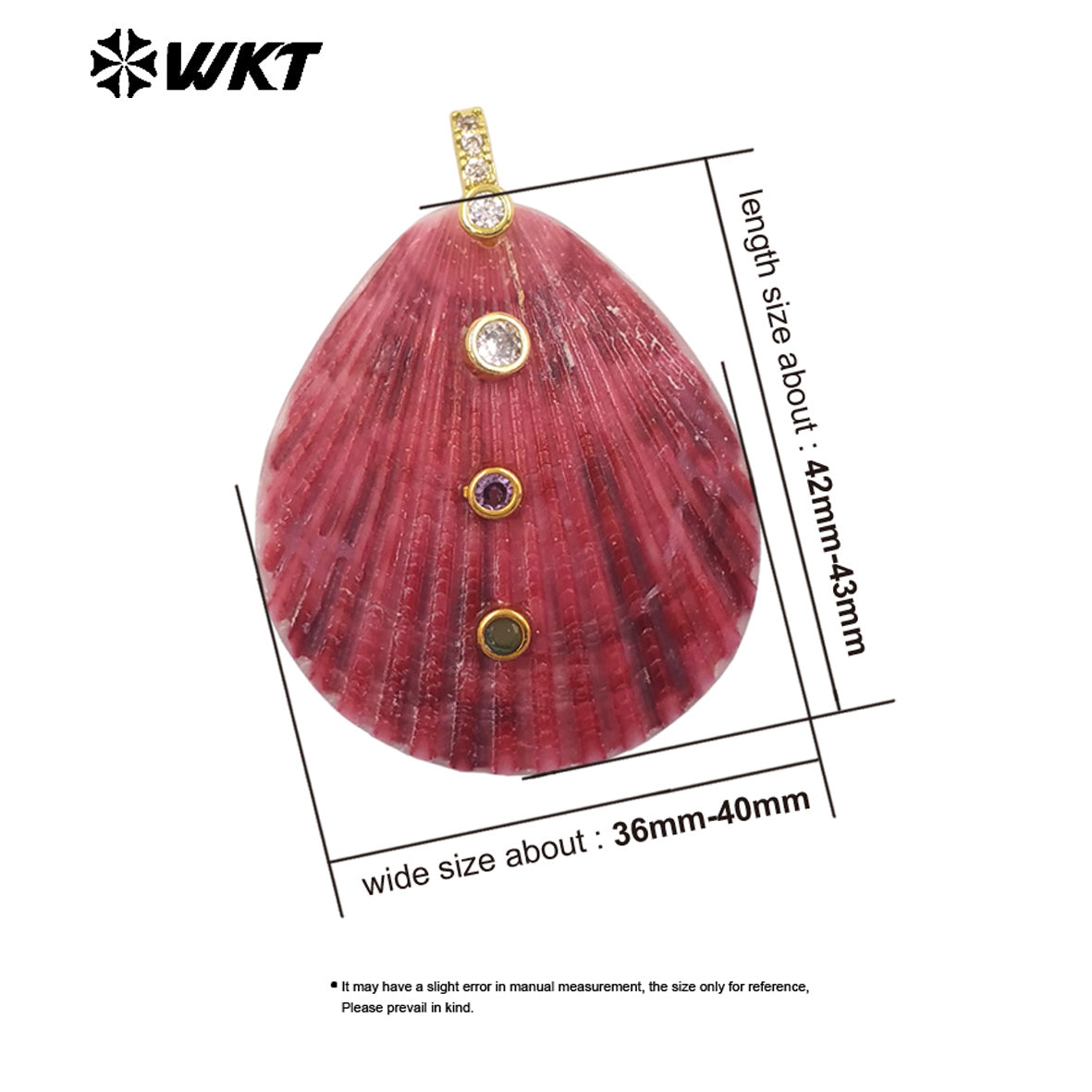 WT-JP528 New Arrival Multi Zircons And Colorful Natural Scallop Shell Gold Pendants For Women Handmade Necklace Design