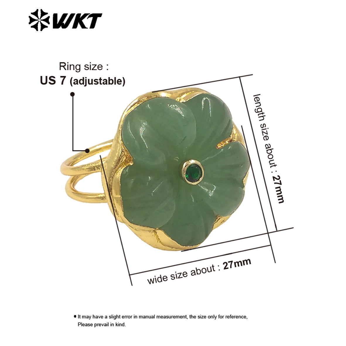 WT-R611 Exquisite Hot Sale Gold Plated Zircon And Natural Gemstones Carved Flower Shape Rings For Friends Birthday Jewelry Gift